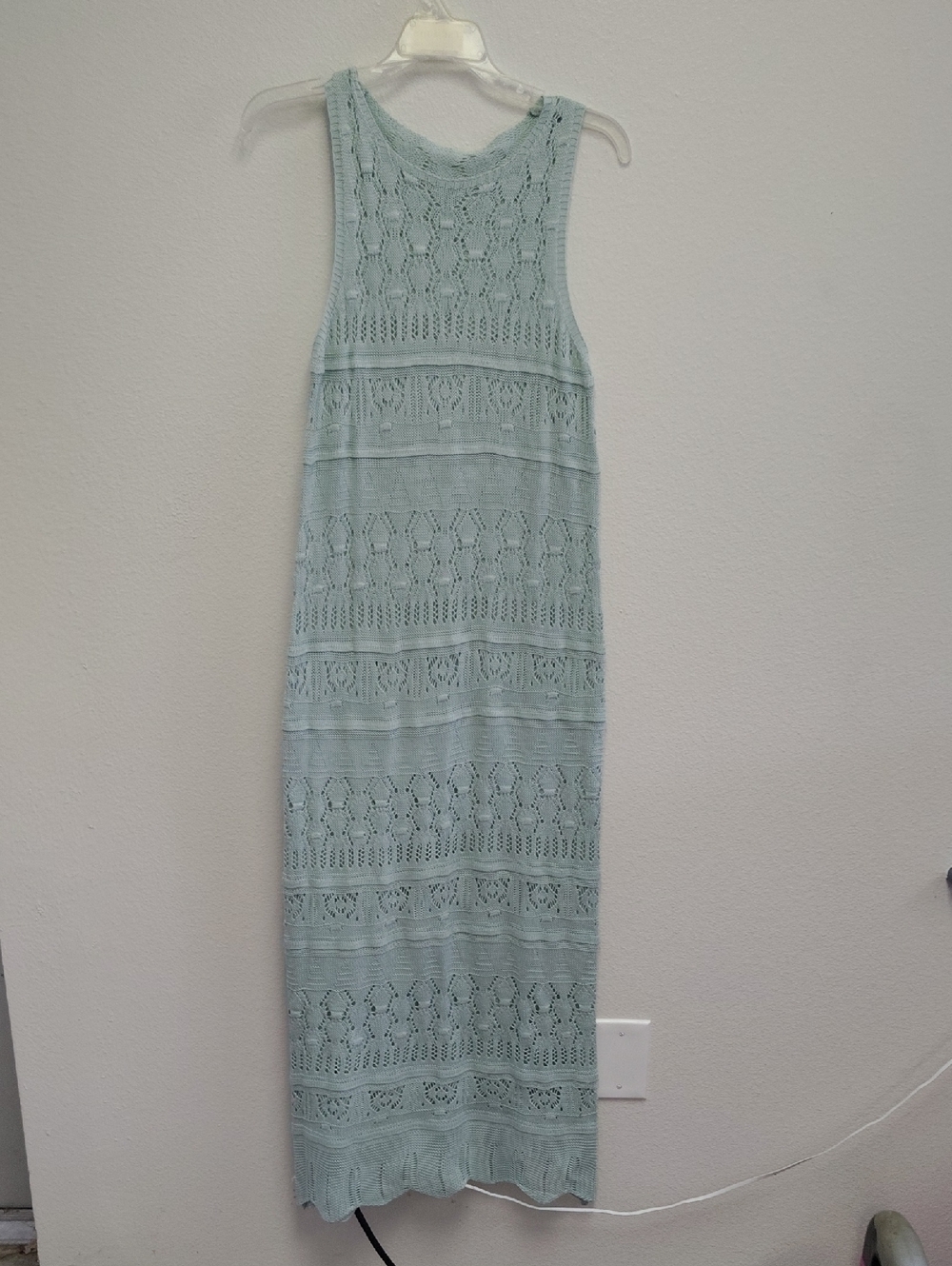 Sleeveless Light Aqua Crochet Maxi Dress